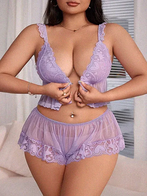 Damen Spitze Kontrast Mesh Sexy BH und Höschen Set in Große Größen ohne Billig24