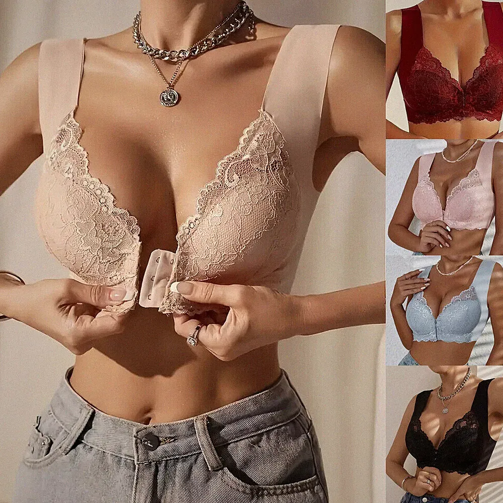 Damen Spitze Push-up BH ohne Bügel Design Boost Support Frontöffnung breite ··