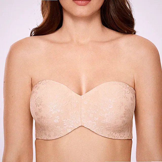Damen Spitze Trägerloser BH mit Bügel und Abnehmbare Träger ohne Polster BCDEFGH