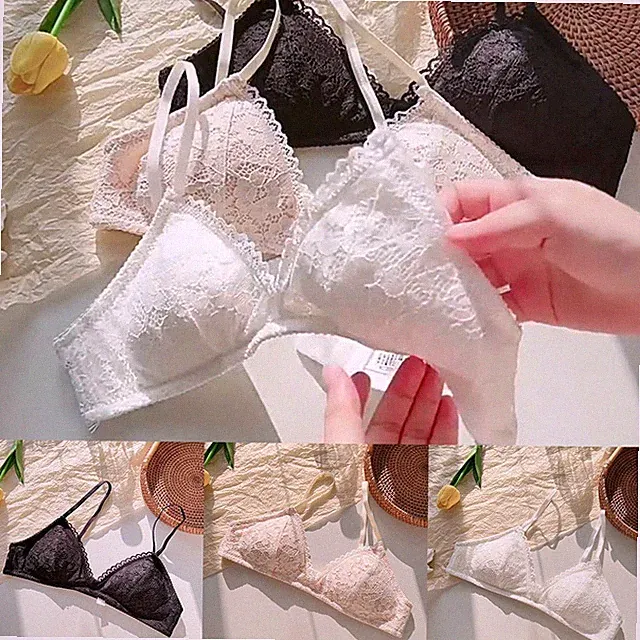 Damen Spitze Triangel BH dünne Schale ohne Stahlring hinten Schnalle gerafftes