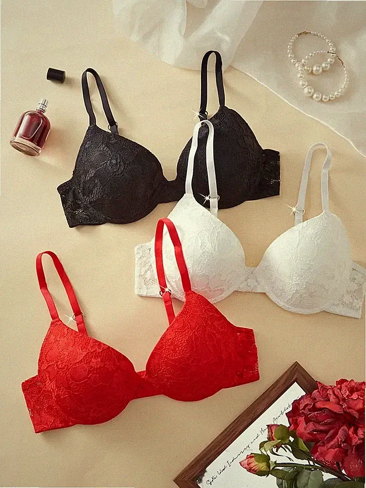 Damen Spitzen BH mit Herzdetail – Bequemer Gepolsteter Bügel BH Größen 70B–85B