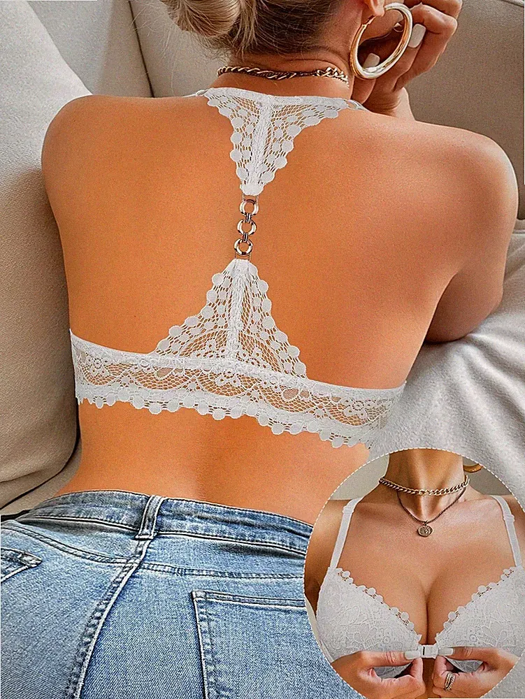 Damen Spitzen Push Up BH mit Frontverschluss rückenfreies Design für Billig24