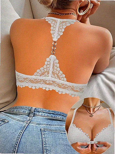Damen Spitzen Push Up BH mit Frontverschluss rückenfreies Design für Billig24