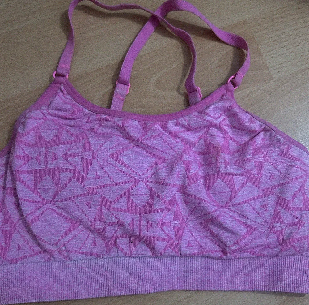 Damen Sport-BH Bustier Gr. S rosa/pink-lila geometrisch ohne Bügel Träger