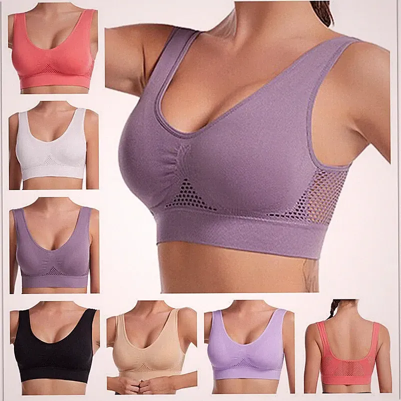Damen Sport BH Bustier Starker Halt Nahtlose Netz Joggen Yoga Fitness Bra Becher