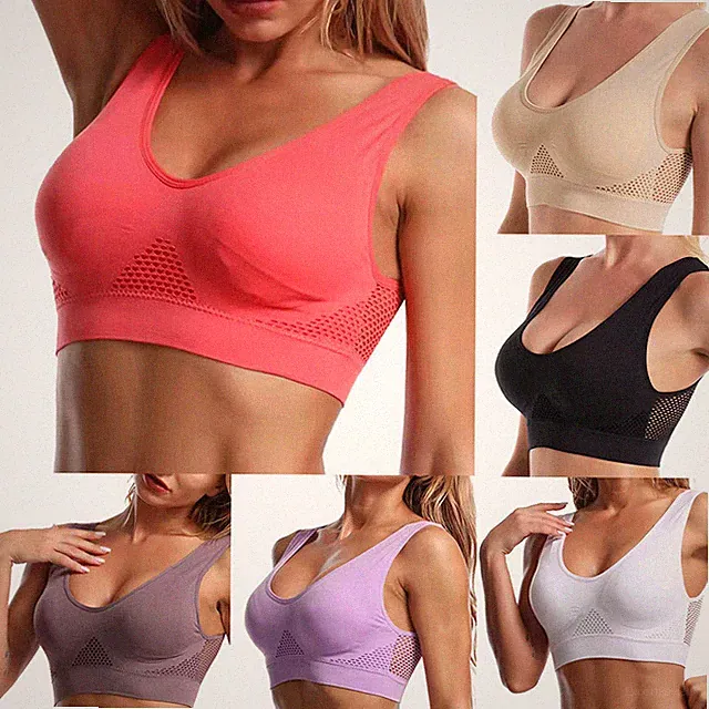 Damen Sport BH Bustier Starker Halt Nahtlose Netz Joggen Yoga Fitness BraBecher%