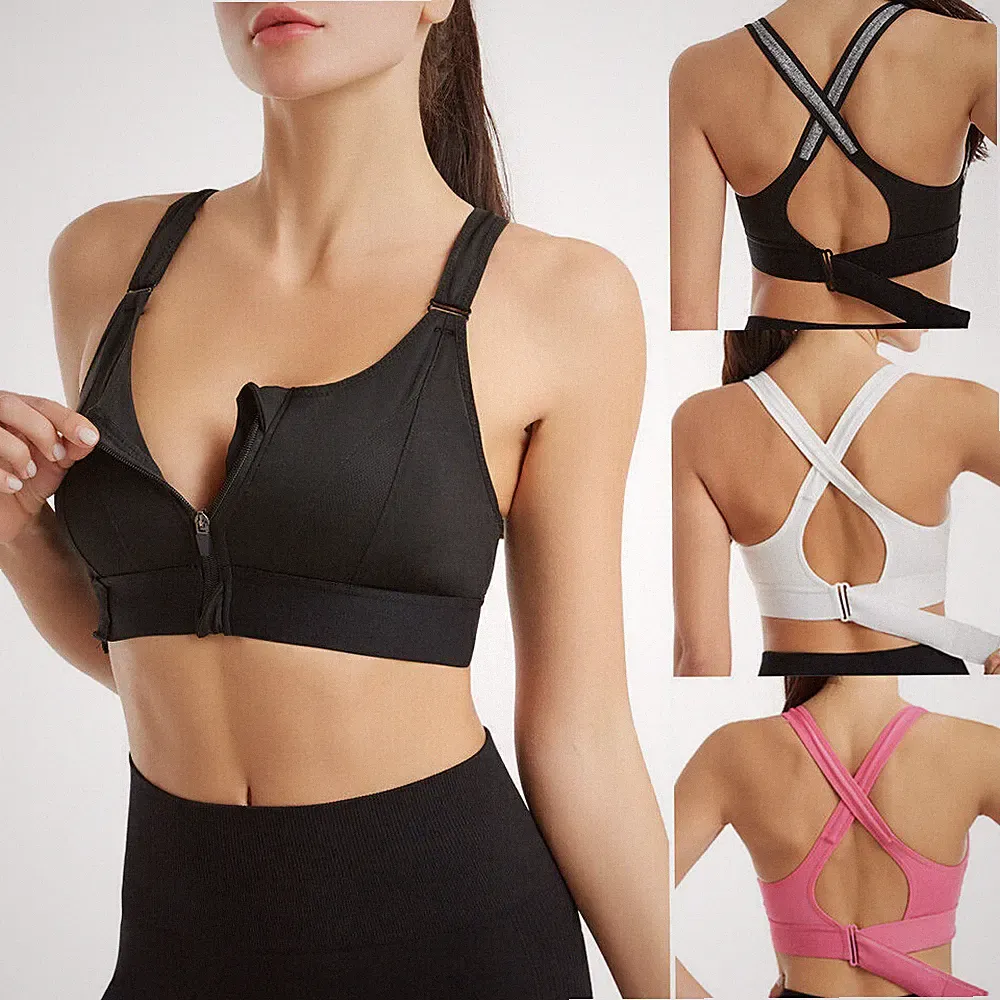 Damen.Sport-BH.für,.kabellos,.gepolsterter.Front-Reißverschluss-Push-up-BH.S-5XL