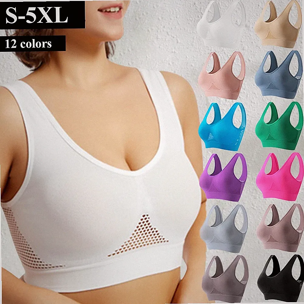 Damen Sport BH Push Up Bustier Gepolstert Bra ohne Bügel Fitness Laufen Tops 5XL