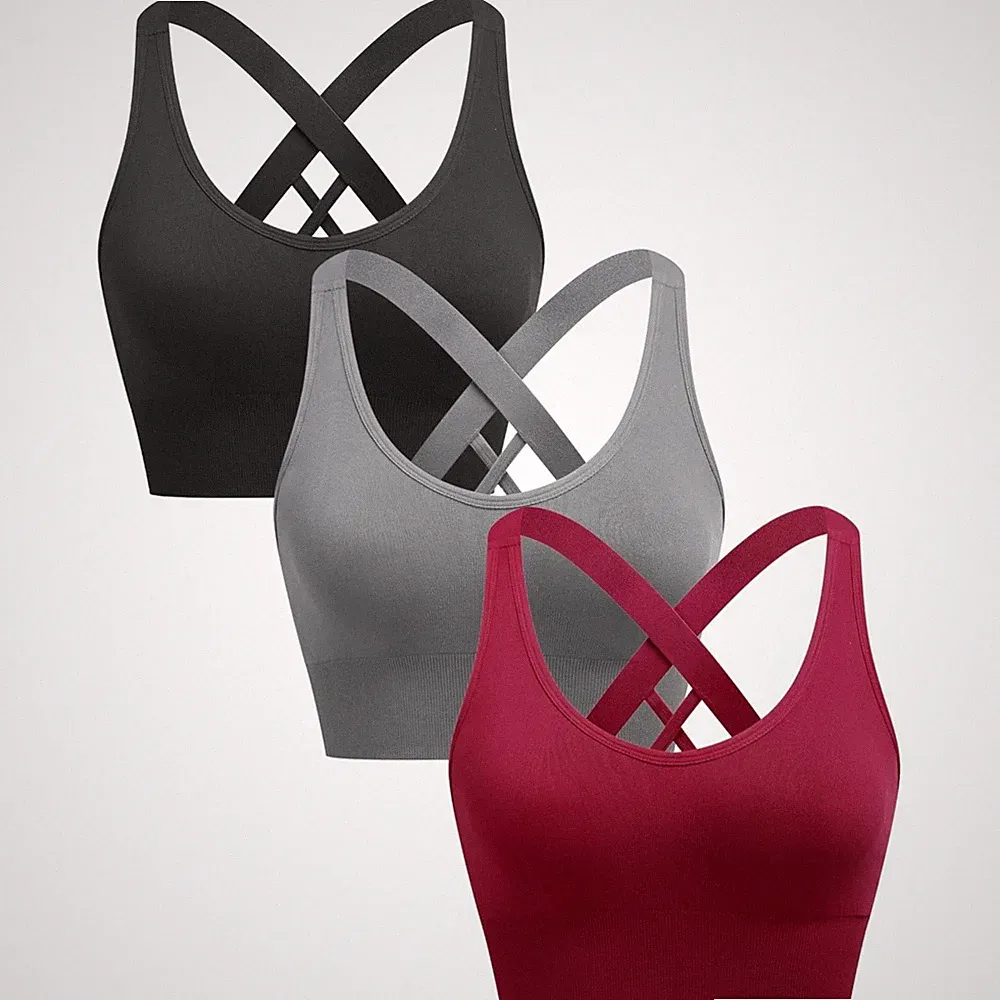 Damen Sport BH Push Up Gepolstert Crossback Yoga Gym