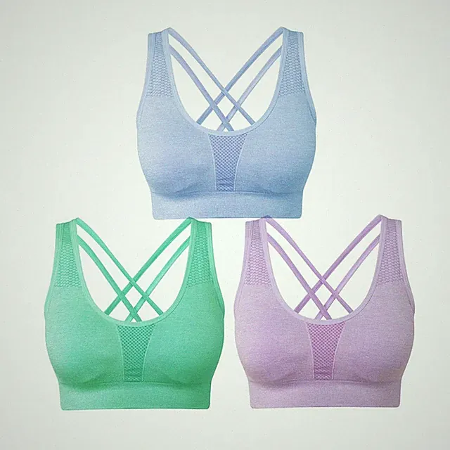 Damen Sport BH Set Ohne Bügel Kreuz Rücken Yoga Bustier Gepolsterter Blau,Lil...