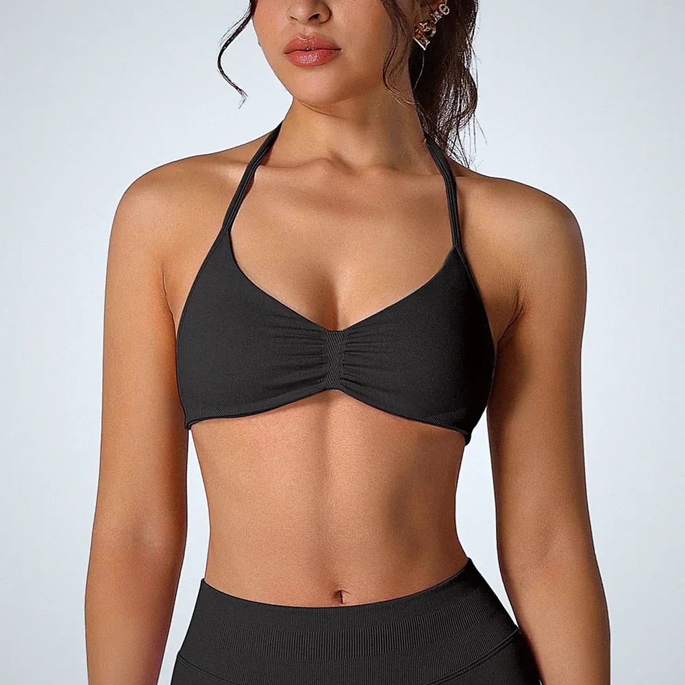 Damen Sport BH Yoga Fitness Bustier Rückenfrei Schwarz M
