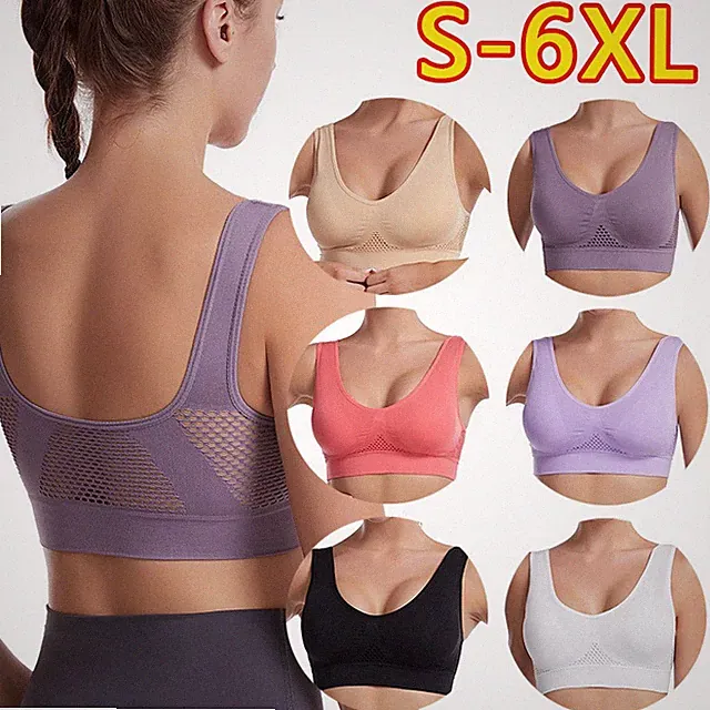 Damen SportBH Bustier Starker Halt Nahtlose Netz Joggen Yoga FitnessBra Becher-D