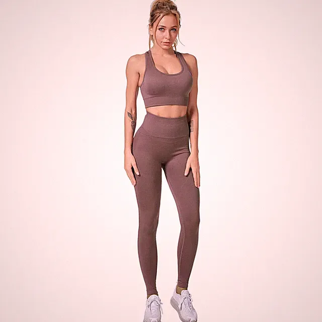 Damen Stretch Yoga Kleidung Set SportBH+Leggings 2PCS Trainingsanzug Gym Fitn...