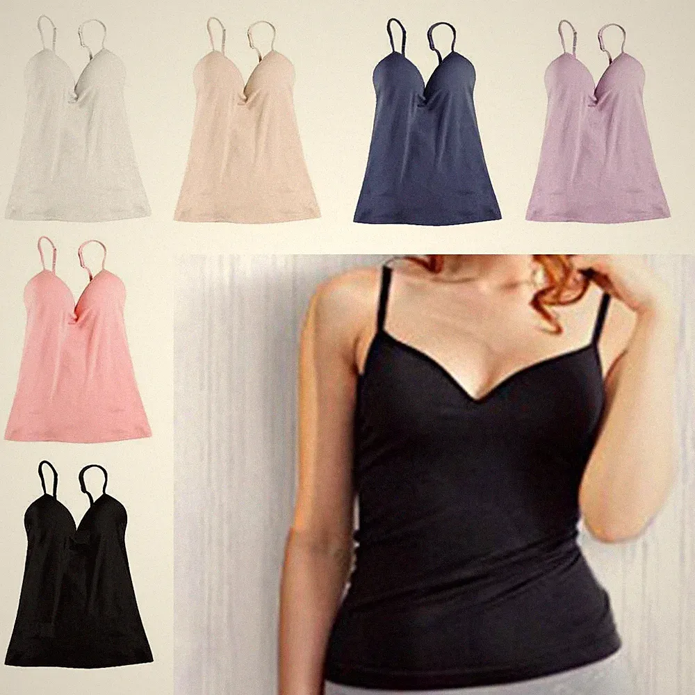 Damen Tanktop mit V Ausschnitt, gepolstertem Push up BH und integriertem Push up