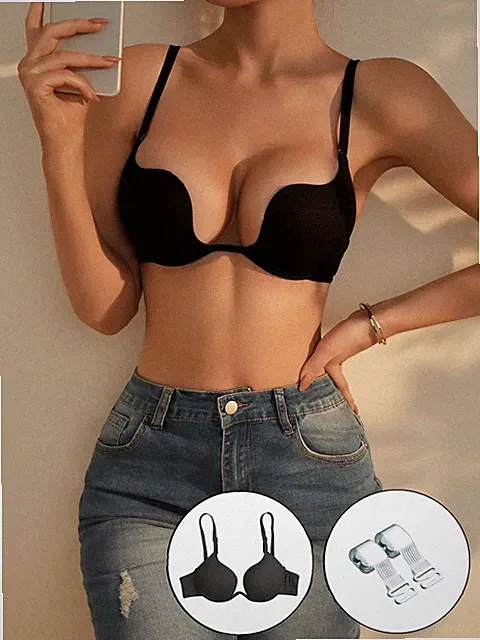 Damen Tiefer V Push up BH mit abnehmbaren Trägern und Herz Medekor für Billig24