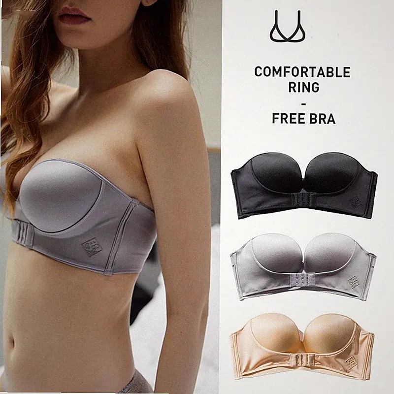 Damen Trägerloser BH mit Schnalle Vorne Push Up Dessous Backless Bra 32-38 AB'