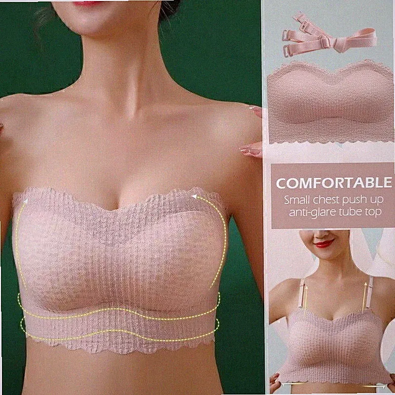 Damen Trägerloser Nahtlos BH mit herausnehmbaren Polstern Boob Bandeau Tube R9I3