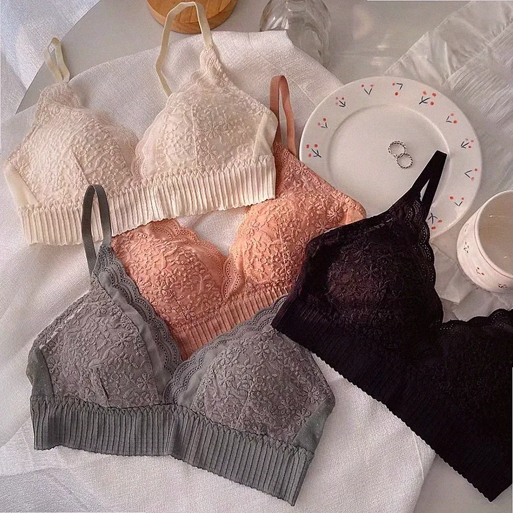 Damen Triangel Schalen BH dünne Raffung ohne Bügel hinten Schnalle Design