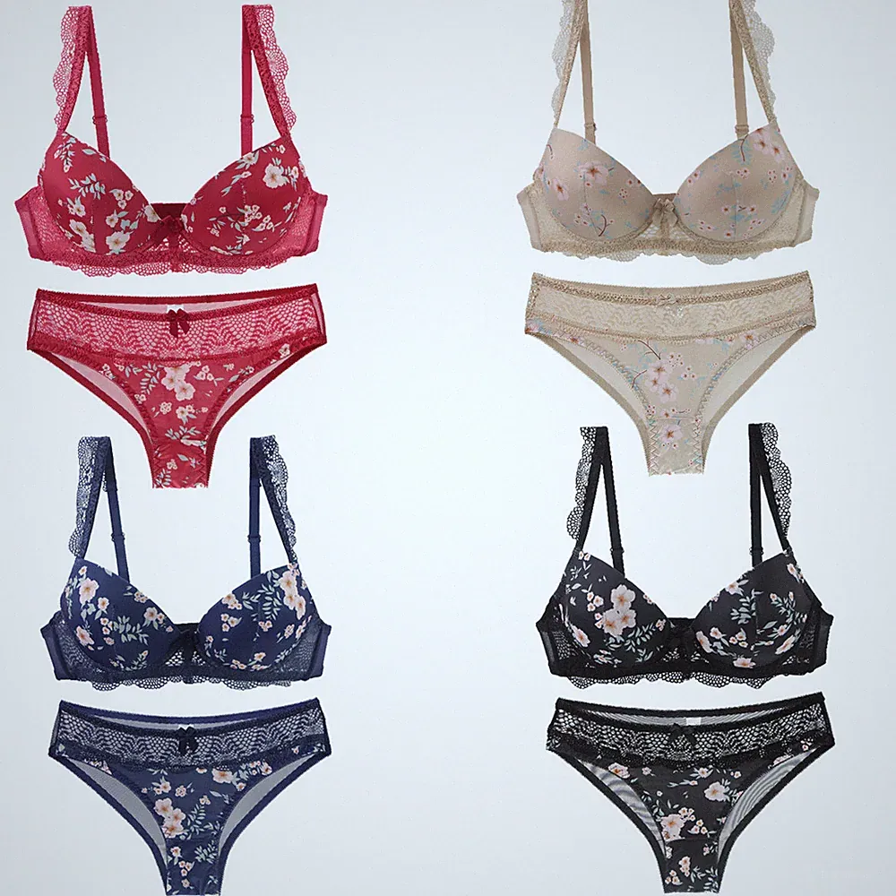 Damen Unterwäsche Spitze Extreme push up Balconette BH Sets Dessous Sets Höschen
