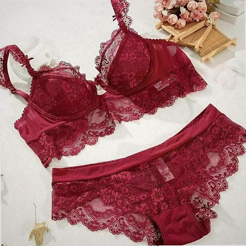 DAMEN UNTERWÄSCHE SPITZE SEXY GEPOLSTERT PUSH UP BH SET HÖSCHEN 70995 ABCD