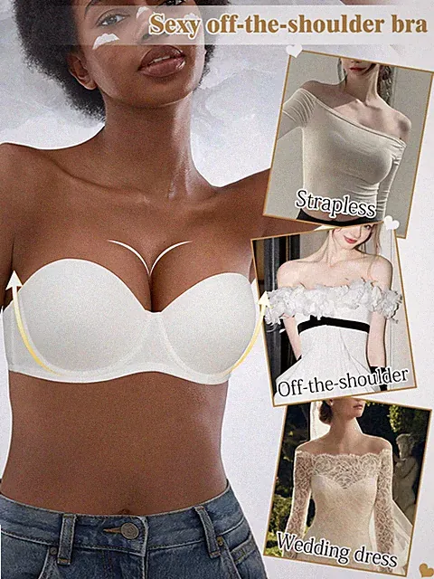 Damen Weiß Trägerloser Push Up BH atmungsaktiv & bequem, rückenfreies Billig24