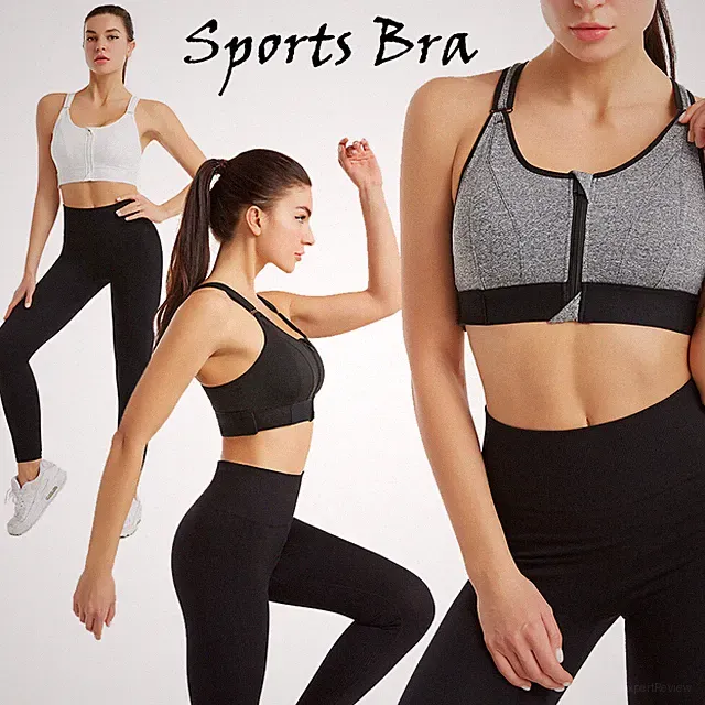 Damen Zipper Sport BH Starker Halt Gepolstert Ohne Bügel Mit Verstellbare Träger