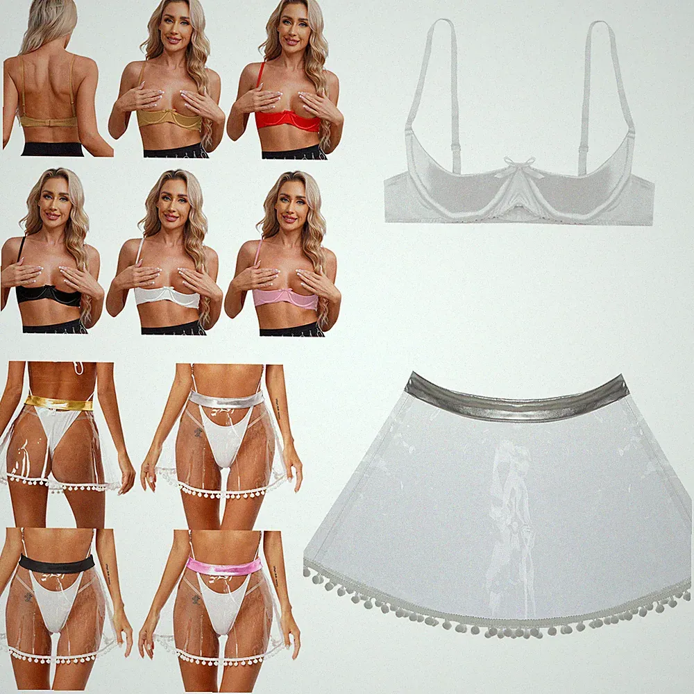 DE Damen BHs 1/4 Cup Push Up Balconette BH Tops Klare Mini Skater Rock Dessous