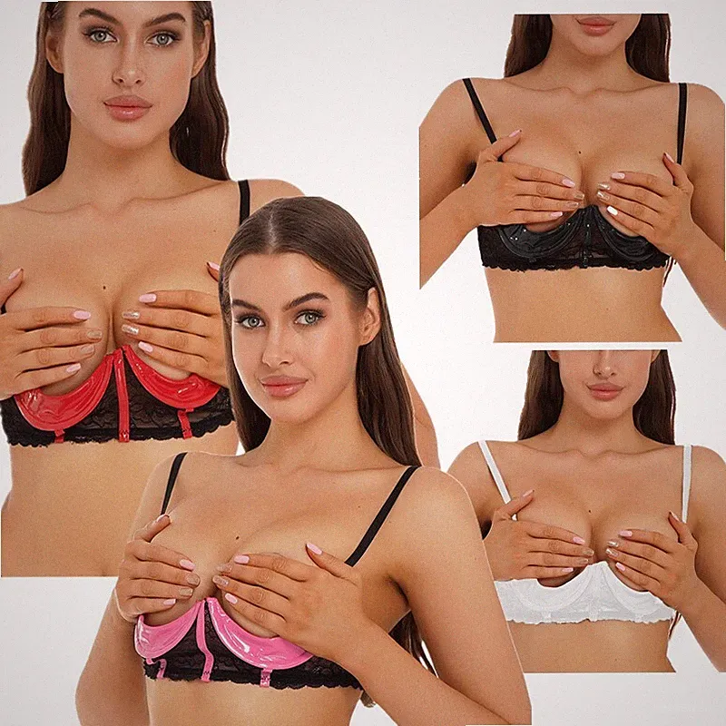 DE Damen Hebe BH Push Up Bügel BH Spitze Lackleder Bra Tops Dessous Reizwäsche