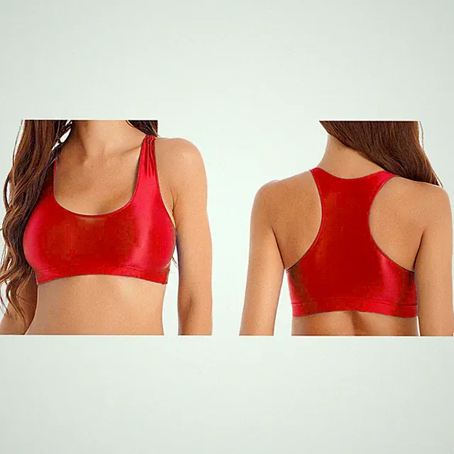DE Damen Sport Bra Glossy BH Bustier Tops Raceback Crop Tops Push Up Bralette DE