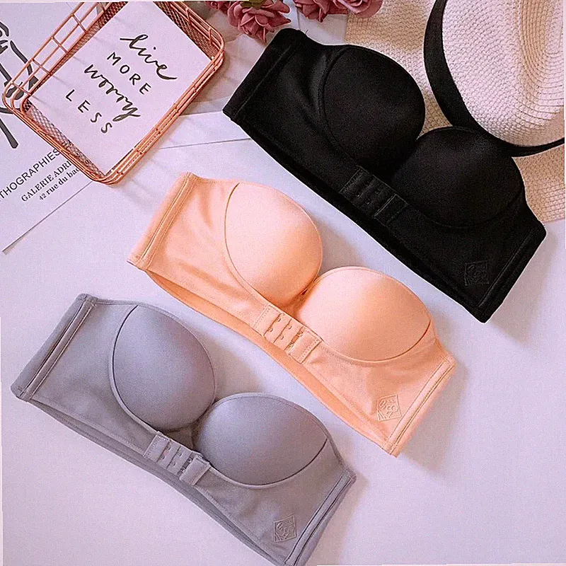 DE Damen Trägerloser BH Schnalle Push Up Dessous Vorne Backless Bra S-XL