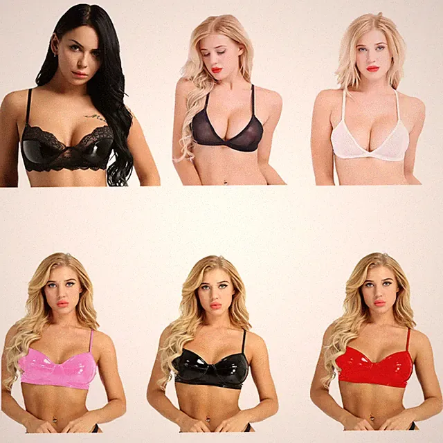 DE Damen Wetlook Shiny Push Up BH Bra Sexy Bustier Bralette Lederoptik Clubwear