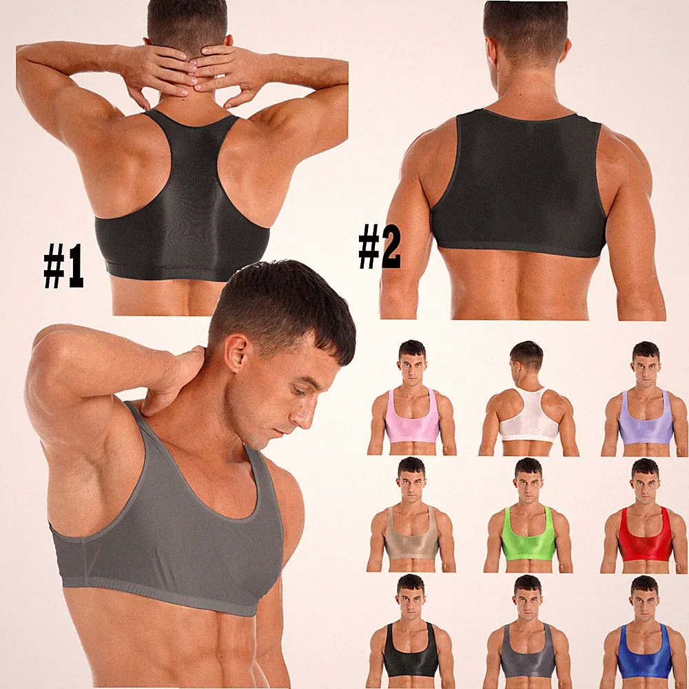 DE Herren glänzend ärmellos Muskel Sport BH Gym Fitness Shirt Weste Crop Tops