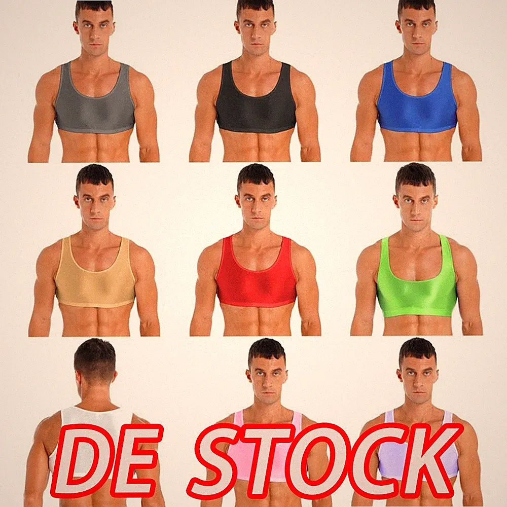 DE Herren Sport BH Tank top Glossy Training Unterhemd Ärmellose Bauchfrei Weste