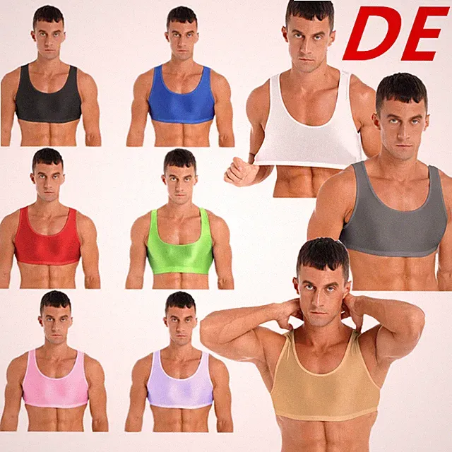DE Herren Sport BH Tank top Glossy Unterhemd Kurz Shirt Ärmellose Weste Tops