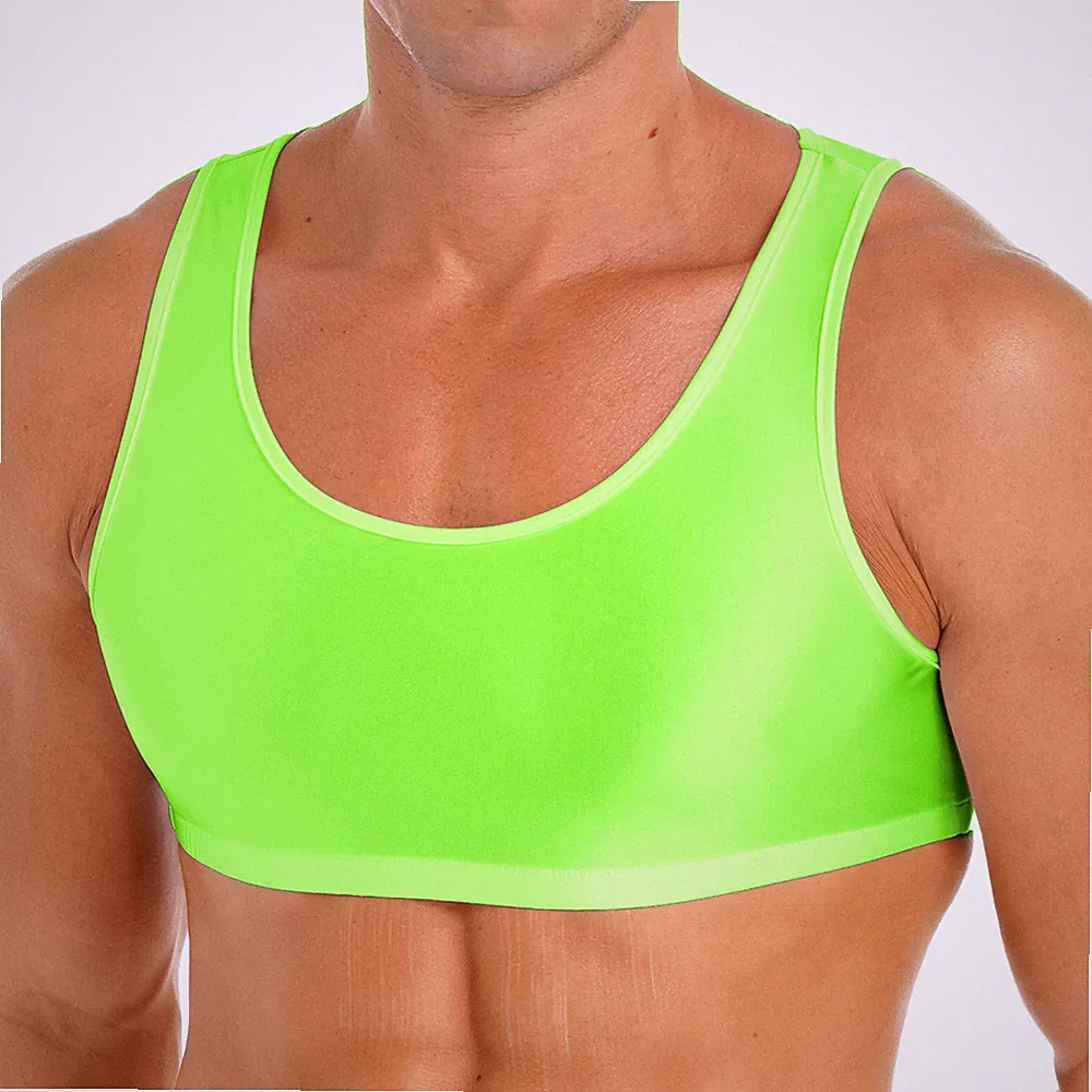 DE Herren Sport BH Tanktop Glossy Training Cropped Tank Top Ärmellose Weste Tops