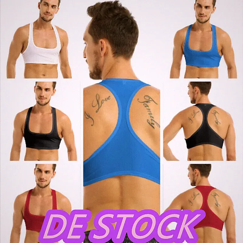 DE-Herren Sport BH Training Tank Top Sport Crop Top Ärmellose Kompressions Shirt