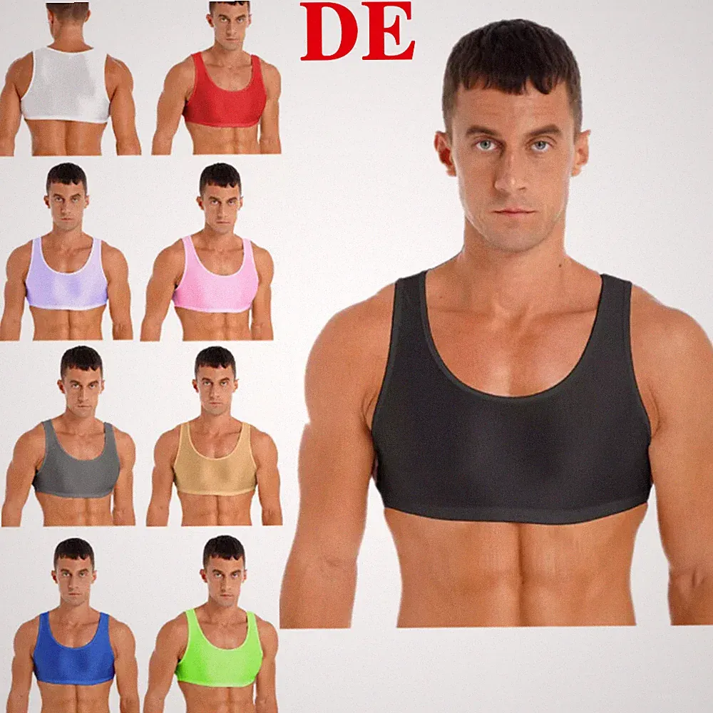 Herren T-Shirt Sport BH Tanktop Glossy Training Cropped Tank Ärmellose Weste Top
