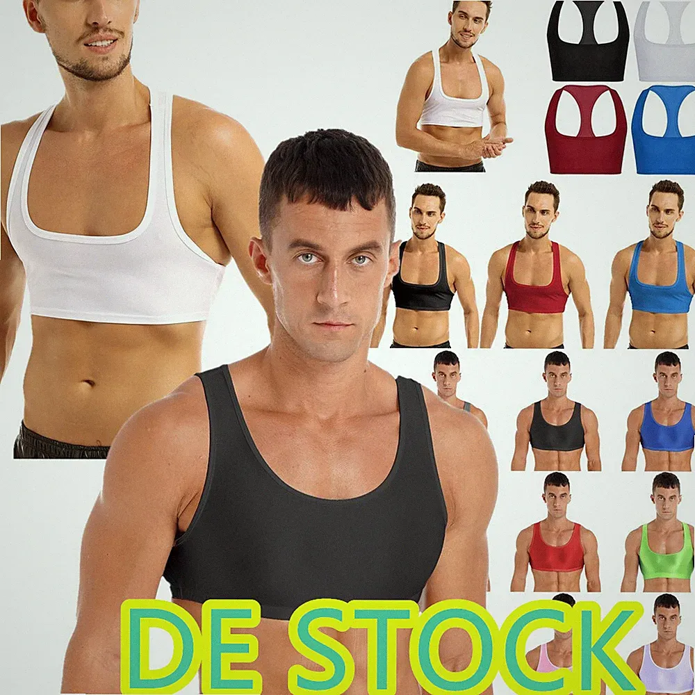 DE Herren T-Shirt Sport BH Tanktop Glossy Training Cropped Tank Ärmellose Weste