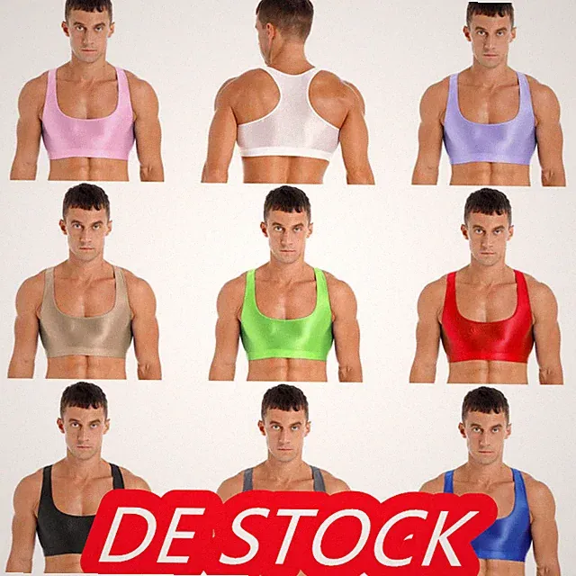 DE Männer Crop Tank Top Bauchfrei Unterhemd Sport BH Weste Ärmellos Muskelshirt