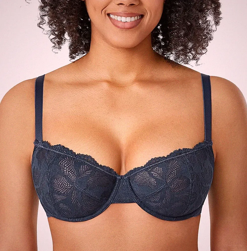 Delimira Damen Balconette BH Übergröße ohne Polsterung Sexy Spitze Bügel BH 38DD