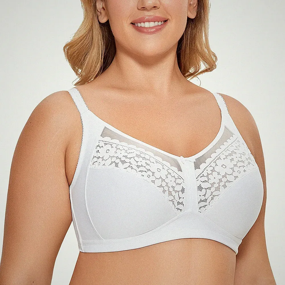 Delimira Damen BH vollflächig Spitze ohne Bügel ungefüttert Übergröße Baumwolle 42B