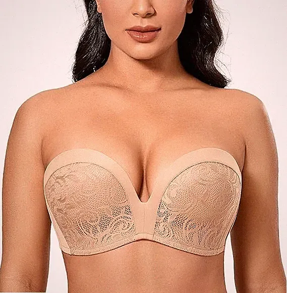 DELIMIRA Damen Trägerloser BH leicht gefüttert nahtlos Plunge Push Up BHs