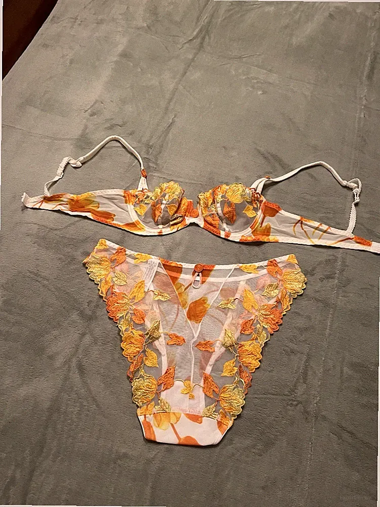 Dessous AUBADE Set Bügel-BH, Slip Gr. 42 BH 75 A Farbe Weiß Orange Gelb