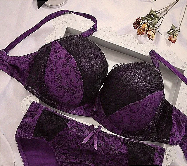 Dessous Unterwäsche Gepolstertes Vollschalen-BH-Set mit Spitze Slips 75-90 B-F
