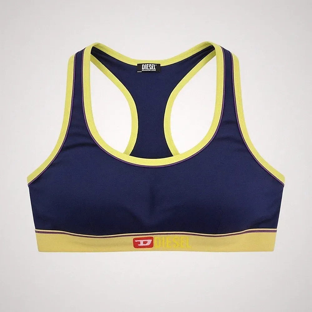 Diesel Ufsb-Mileys Damen SPORTS Bh L Blau Logo Dehnbar Athletic Rundhals