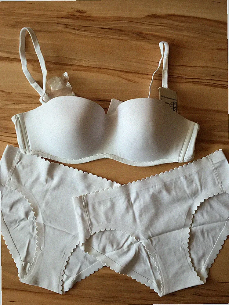 DIM Bandeau Push-up Set Bügel BH, 2x Slip Gr. 38 & BH 75B,Weiß, Neu
