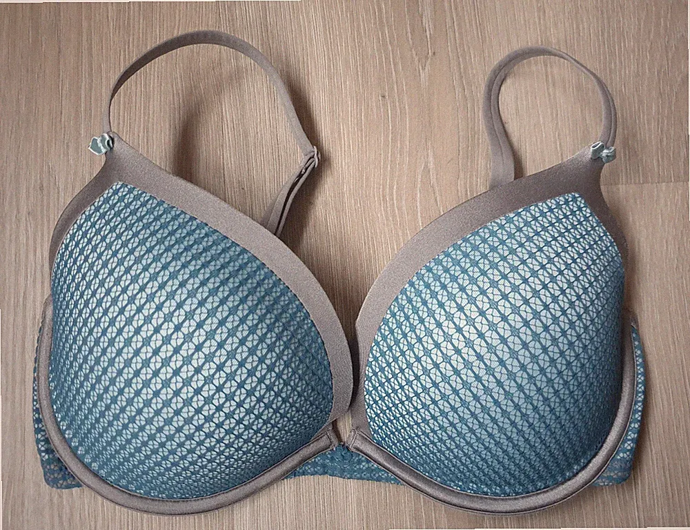 DKNY Push-Up T-Shirt BH Gr. 75E blau grau Form-Cups Schleifen Mesh Design 💙 TOP