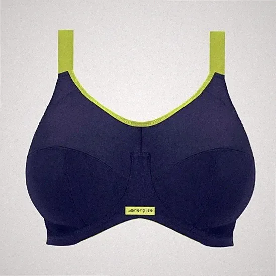dnergiese Damen Sport-BH 95K Dunkelblau Gelb Crossback Verstellbare Träger