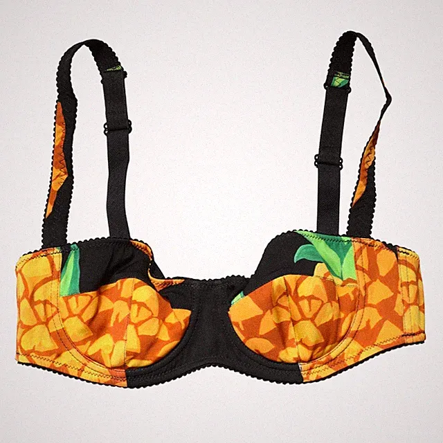 DOLCE & GABBANA Underwear Black Pineapple Silk Balconette BH IT2/S UVP 400usd