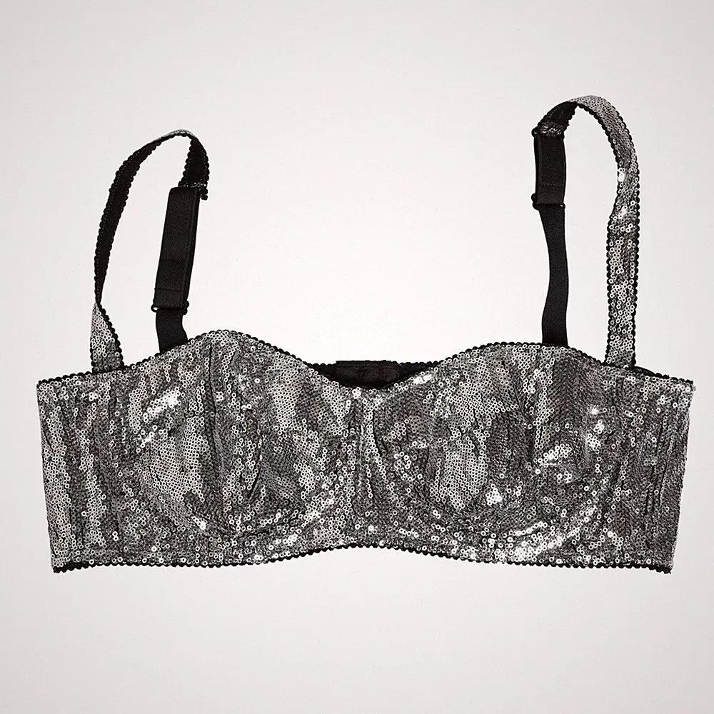 DOLCE & GABBANA Underwear Silber Pailletten Nyon Balconnet BH IT5/XL UVP 520usd